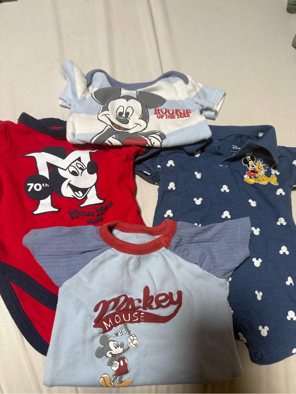 Disney Mickey Mouse Infant Onesie Set - Red, Light Blue, Navy